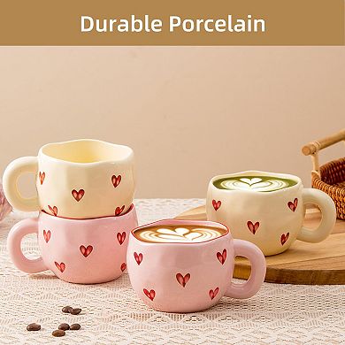 Ceramic Heart Coffee Mugs Cute Love 9.4OZ 4 pack