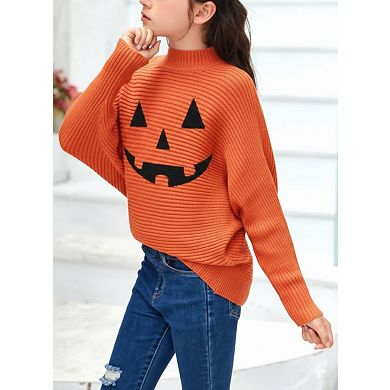 Girls' Oversized Batwing Sleeve Pullover Sweater