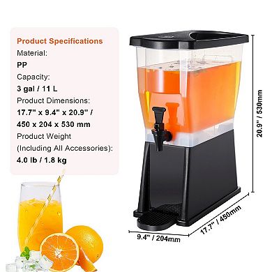3-Gallon Beverage Dispenser with Spring-Loaded Faucet and Drip Tray for Beverage Stations