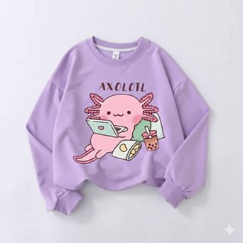 Girls' Axolotl Print Crewneck Sweater