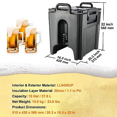 10-Gallon Insulated Beverage Dispenser with Two-Stage Spigot for Hot and Cold Drinks