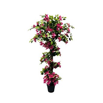 Bougainvillea Artificial Tree with Flowers Leaves in Pot Lightweight Realistic Faux Tree Home Decor