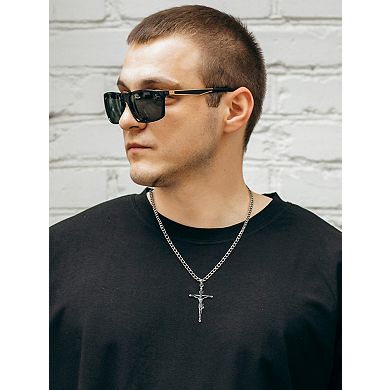 Men’s Crucifix Cross Pendant Necklace Rope Cuban Chain Religious Gift