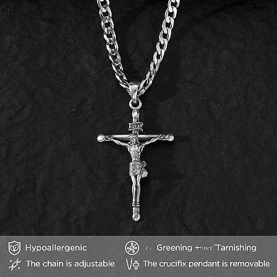 Men’s Crucifix Cross Pendant Necklace Rope Cuban Chain Religious Gift
