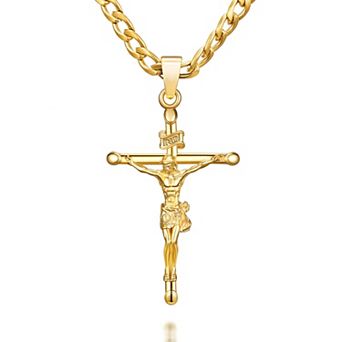 Men’s Crucifix Cross Pendant Necklace Rope Cuban Chain Religious Gift