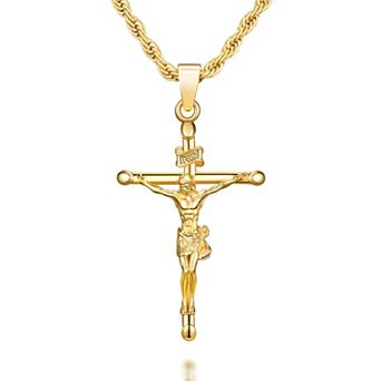 Men’s Crucifix Cross Pendant Necklace Rope Cuban Chain Religious Gift