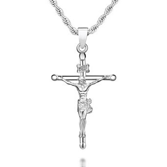 Men’s Crucifix Cross Pendant Necklace Rope Cuban Chain Religious Gift