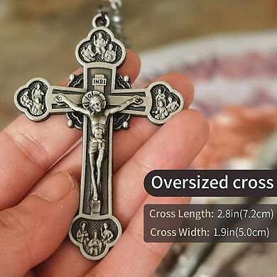 Hematite Rosary Necklace Virgin Mary Cross Handmade Catholic Gift