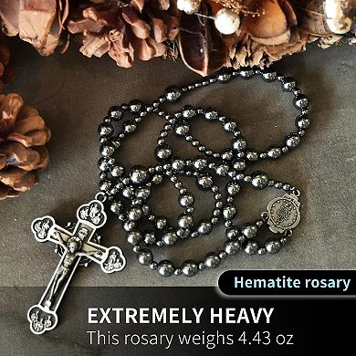 Hematite Rosary Necklace Virgin Mary Cross Handmade Catholic Gift
