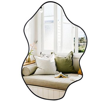 Asymmetrical Black Framed Wall Mirror 24x36 for Bath, Bedroom, Living Room - Vertical/Horizontal Han