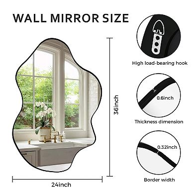 Asymmetrical Black Framed Wall Mirror 24x36 for Bath, Bedroom, Living Room - Vertical/Horizontal Han