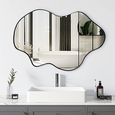 Asymmetrical Black Framed Wall Mirror 24x36 for Bath, Bedroom, Living Room - Vertical/Horizontal Han