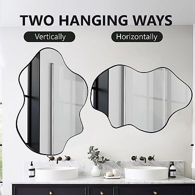 Asymmetrical Black Framed Wall Mirror 24x36 for Bath, Bedroom, Living Room - Vertical/Horizontal Han