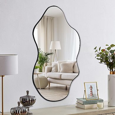Asymmetrical Black Framed Wall Mirror 24x36 for Bath, Bedroom, Living Room - Vertical/Horizontal Han