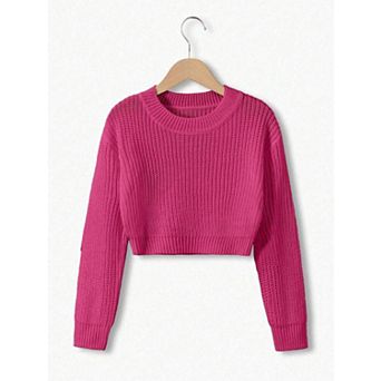 Girls' Cropped Knit Sweater with Drop Shoulder