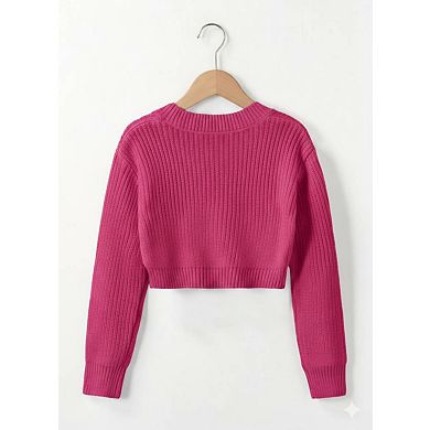 Girls' Cropped Knit Sweater with Drop Shoulder