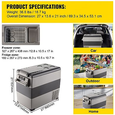 Car Refrigerator Freezer with Dual Compartments and LED Control Panel