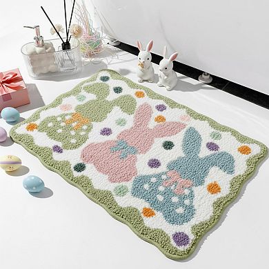 Easter Bunny Bathroom Rug Soft Tufted Non Slip Spring Home Decor
