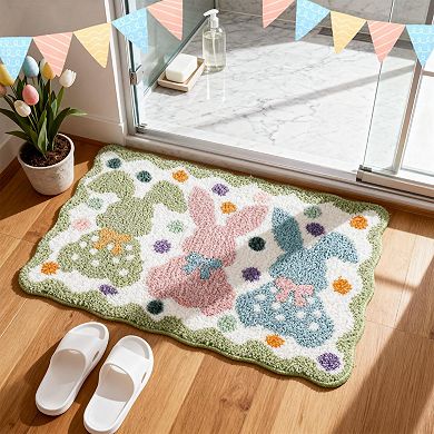 Easter Bunny Bathroom Rug Soft Tufted Non Slip Spring Home Decor