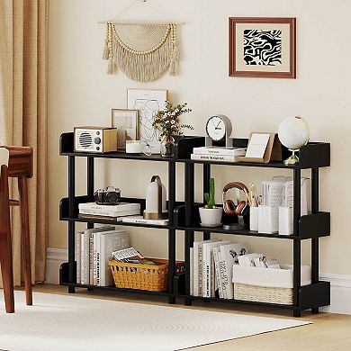 Costway 3-Tier Bookshelf with Anti-Tipping Kit, Industrial Storage Unit for Living Room Rustic