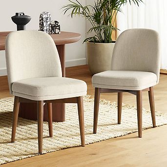Set of 2 Modern Upholstered Linen Dining Chairs-Tanpinhause