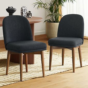 Set of 2 Modern Upholstered Linen Dining Chairs-Tanpinhause