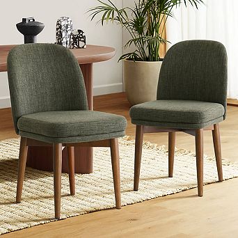 Set of 2 Modern Upholstered Linen Dining Chairs-Tanpinhause
