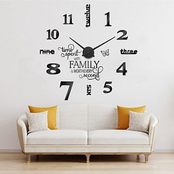 3D Adjustable Wall Clock Decor with Family Quote Stickers: DIY Kit for Home, Living Room, Bedroom