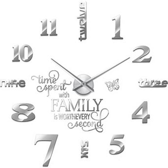 3D Adjustable Wall Clock Decor with Family Quote Stickers: DIY Kit for Home, Living Room, Bedroom