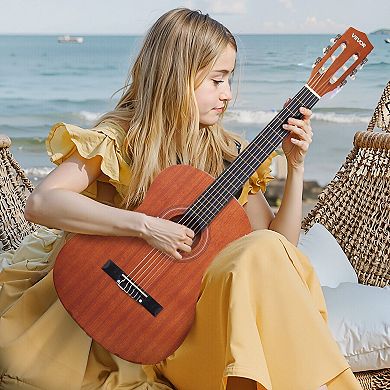 Natural Beginner Classical Guitar for Kids, Nylon String Guitar with Tuner, Capo, and Accessories