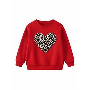 Tween Girls' Heart Print Round Neck Sweater