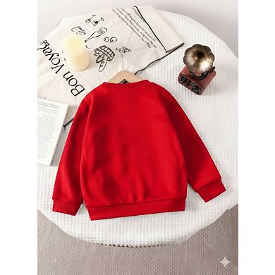 Tween Girls' Heart Print Round Neck Sweater