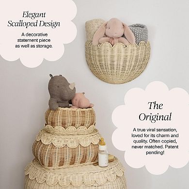 Scalloped Wicker Wall Basket Hand Woven Decor Hanging Baskets