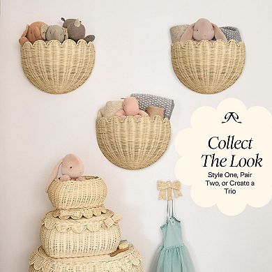 Scalloped Wicker Wall Basket Hand Woven Decor Hanging Baskets