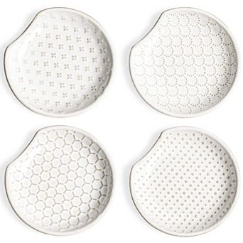 Set of 4 Ceramic Spoon Rests for Counter & Stove, 4.8” - White, Housewarming Gift, Farmhouse Decor