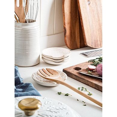 Set of 4 Ceramic Spoon Rests for Counter & Stove, 4.8” - White, Housewarming Gift, Farmhouse Decor