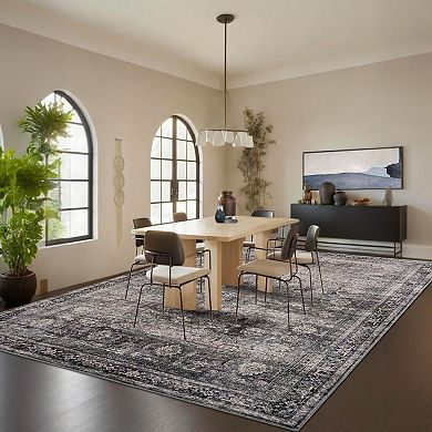 Distressed Area Rug Machine Washable Low Pile Pet Friendly Stain Resistant Carpet for Living Room