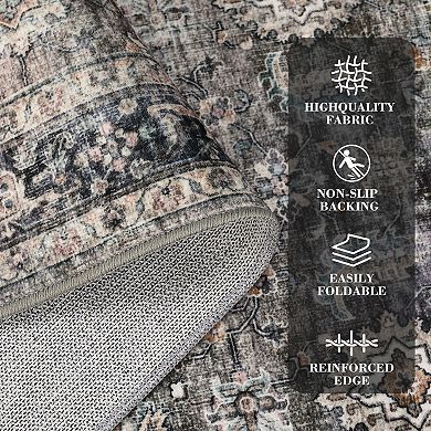 Distressed Area Rug Machine Washable Low Pile Pet Friendly Stain Resistant Carpet for Living Room