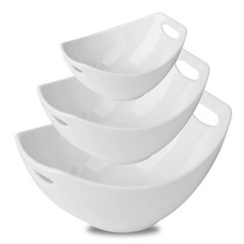 Porcelain Mixing Bowls Set of 3 with Handles - 15oz, 28oz, 47oz - Microwave, Dishwasher