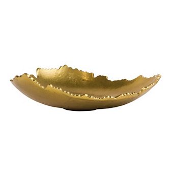 Antique Finish Asymmetrical Metal Bowl with Sculpted Edges: Decorative Accent for Home