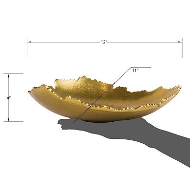Antique Finish Asymmetrical Metal Bowl with Sculpted Edges: Decorative Accent for Home