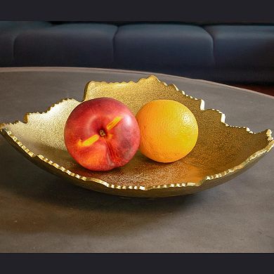 Antique Finish Asymmetrical Metal Bowl with Sculpted Edges: Decorative Accent for Home