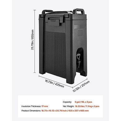 Insulated Beverage Dispenser Set, Two 5-Gallon Drink Dispensers with Spigot for Hot and Cold Drinks