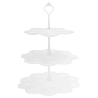 3-Layer Dessert Cupcake Stand Flower-shaped Cake Display Holder for Pastries White 1Set