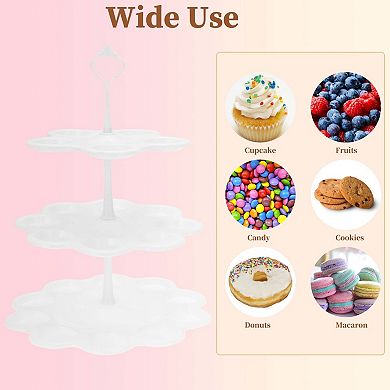 3-Layer Dessert Cupcake Stand Flower-shaped Cake Display Holder for Pastries White 1Set