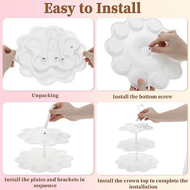 3-Layer Dessert Cupcake Stand Flower-shaped Cake Display Holder for Pastries White 1Set