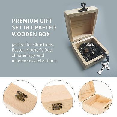 Saint Michael Obsidian Rosary Necklace Handmade Cross Gift