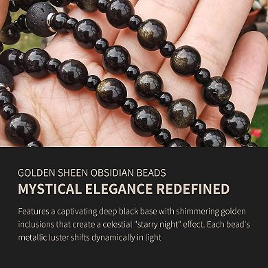 Saint Michael Obsidian Rosary Necklace Handmade Cross Gift