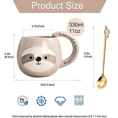 Novelty Sloth Coffee Mug 3D Ceramic Funny 11oz