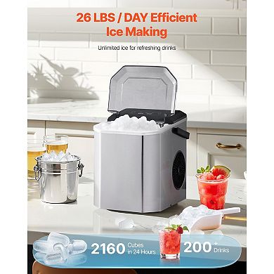 Portable Ice Maker with One-Touch Control, 26 lbs Daily Capacity, Quiet Operation